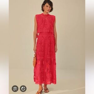 Farm Rio Red Guipure Lace Skirt and Top set